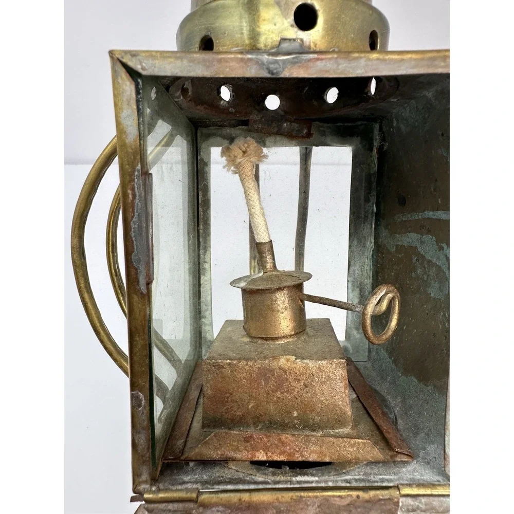 Antique Brass Beveled Glass Buggy Carriage Oil Lamp Lantern Coach Light